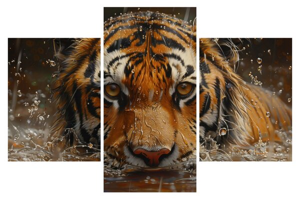 Obraz - Portrét tigra vo vode (90x60 cm)