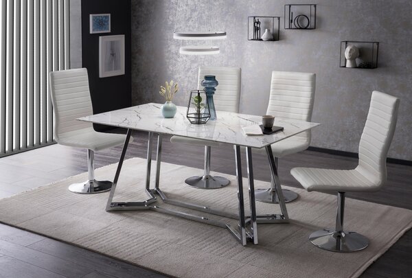 JEDÁLENSKÝ STÔL, biela, chrómová, 160/90/76 cm MID.YOU - Stoly, Online Only