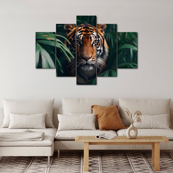 Obraz - Portrét tigra v džungli (150x105 cm)