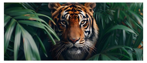 Obraz - Portrét tigra v džungli (120x50 cm)