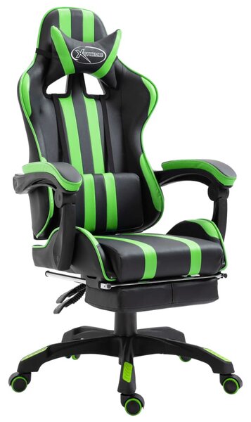 Herná stolička s opierkou na nohy, zelená, umelá koža
