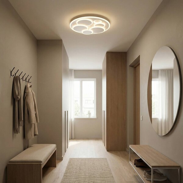Stropné LED svetlo Dots, biele, Ø 50 cm, kov/akryl,, Biela / opálová, Obývacia izba / jedáleň, kov, Moderný, Závesné svietidlo