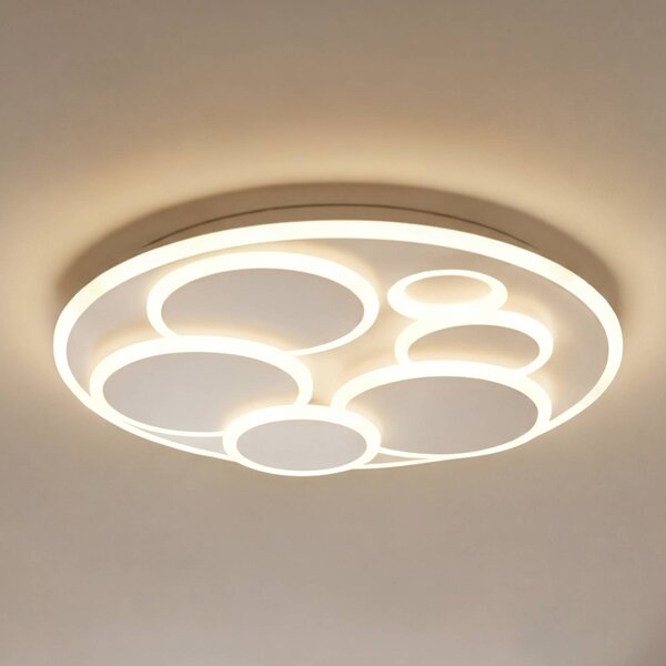 Stropné LED svetlo Dots, biele, Ø 50 cm, kov/akryl,, Biela / opálová, Obývacia izba / jedáleň, kov, Moderný, Závesné svietidlo
