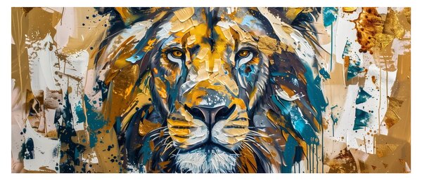 Obraz - Abstraktná olejomaľba s levom (120x50 cm)