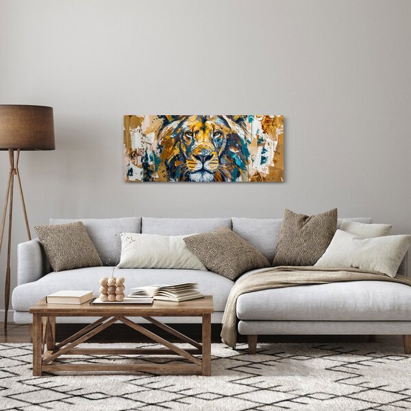 Obraz - Abstraktná olejomaľba s levom (120x50 cm)