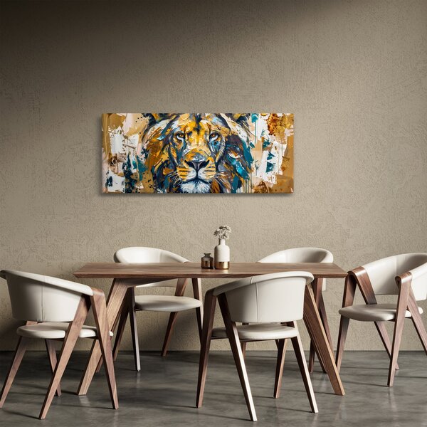 Obraz - Abstraktná olejomaľba s levom (120x50 cm)