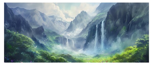 Obraz - Údolie vodopádov (120x50 cm)