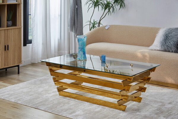 KONFERENČNÝ STOLÍK, číra, zlatá, sklo, 130/70/45 cm Livetastic - Stolíky do obývačky, Online Only