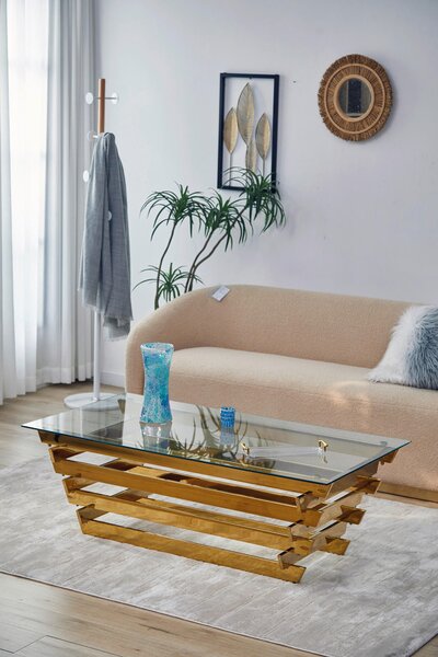 KONFERENČNÝ STOLÍK, číra, zlatá, sklo, 130/70/45 cm Livetastic - Stolíky do obývačky, Online Only