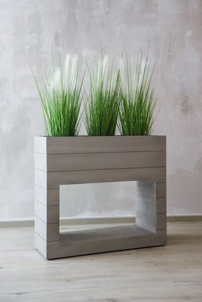 Drevený kvetináč META, drevo, s kolieskami, šírka 84 cm, svetlo sivá