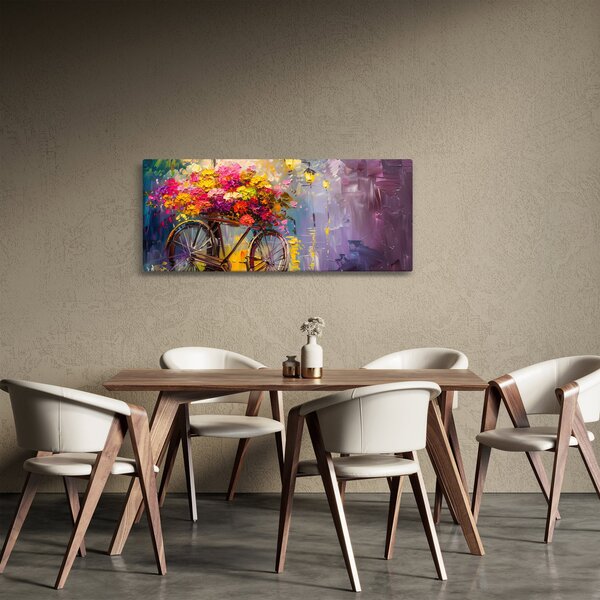 Obraz - Bicykel s kvetmi (120x50 cm)
