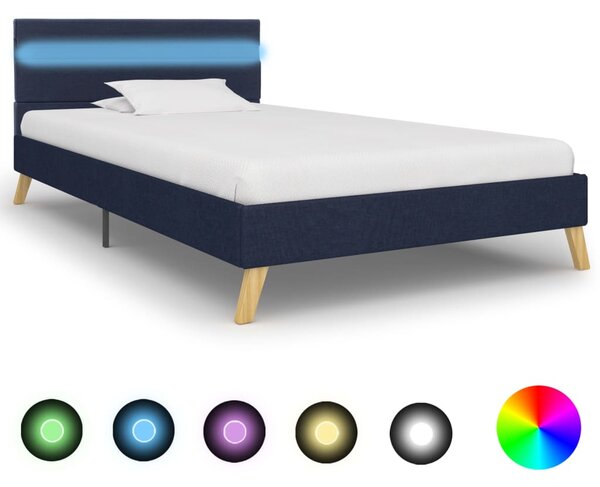 Rám postele s LED svetlom modrý 100x200 cm látkový