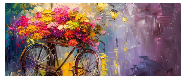 Obraz - Bicykel s kvetmi (120x50 cm)