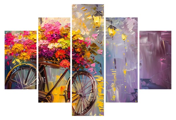Obraz - Bicykel s kvetmi (150x105 cm)