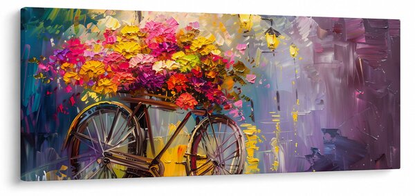 Obraz - Bicykel s kvetmi (120x50 cm)