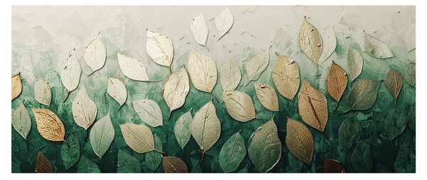 Obraz - Zlato-zelené listy (120x50 cm)