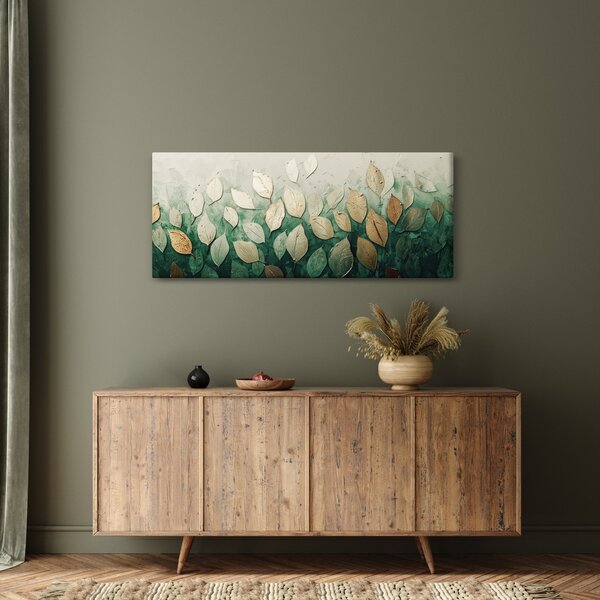 Obraz - Zlato-zelené listy (120x50 cm)