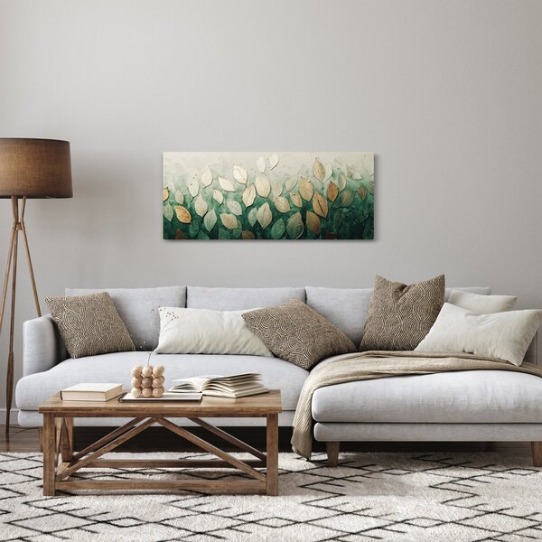 Obraz - Zlato-zelené listy (120x50 cm)