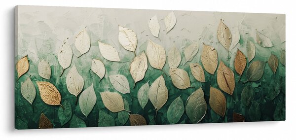 Obraz - Zlato-zelené listy (120x50 cm)