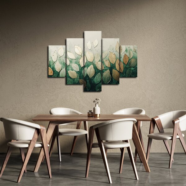 Obraz - Zlato-zelené listy (150x105 cm)