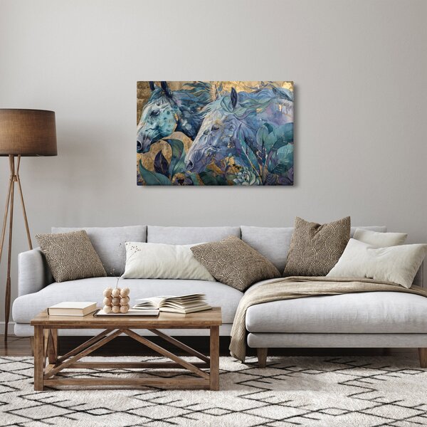 Obraz - Kone so zlatým pozadím (90x60 cm)
