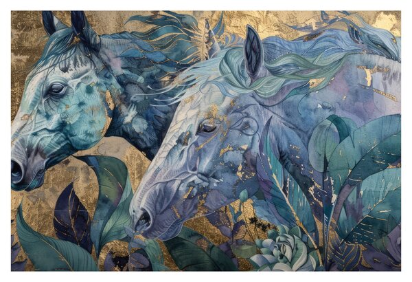 Obraz - Kone so zlatým pozadím (90x60 cm)