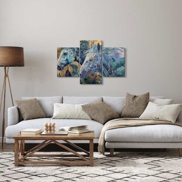 Obraz - Kone so zlatým pozadím (90x60 cm)