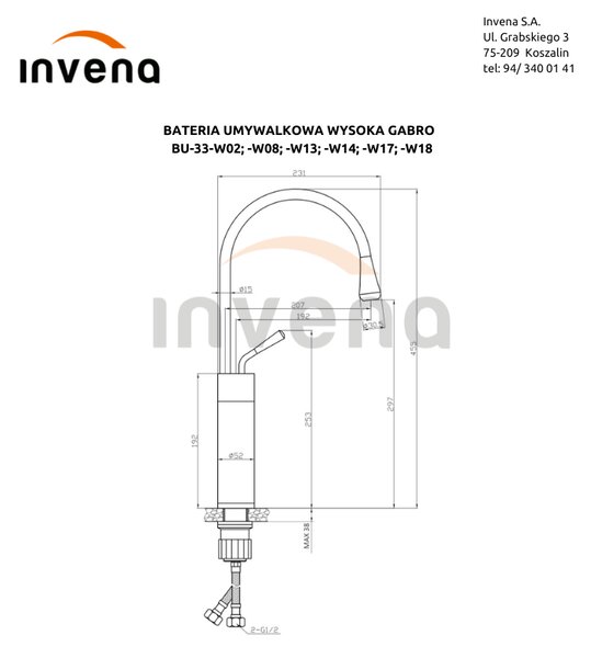 Invena Gabro, vysoká umývadlová batéria, chrómová-čierna matná, INV-BU-33-W08-V