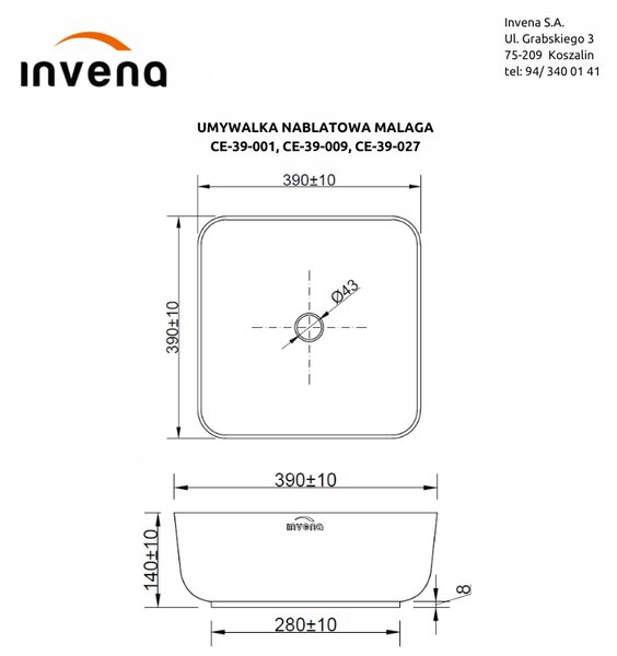Invena Malaga, keramické umývadlo na dosku 39x39x14 cm, zlatá lesklá-čierna matná, INV-CE-39-027-C