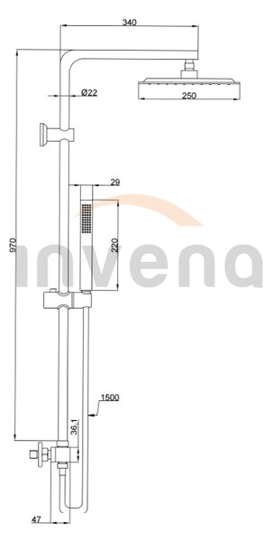 Invena Svart, termostatická sprchová batéria Trend so sprchovou sadou Svart 25x25 cm, čierna matná, INV-AU-85-004-X
