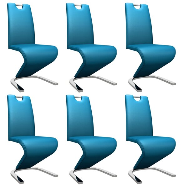 Jedálenské stoličky, cikcakový tvar 6 ks, modré, umelá koža