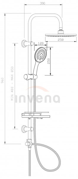 Invena Corso, sprchový stĺp s poličkou, chrómová, INV-AU-23-001-C