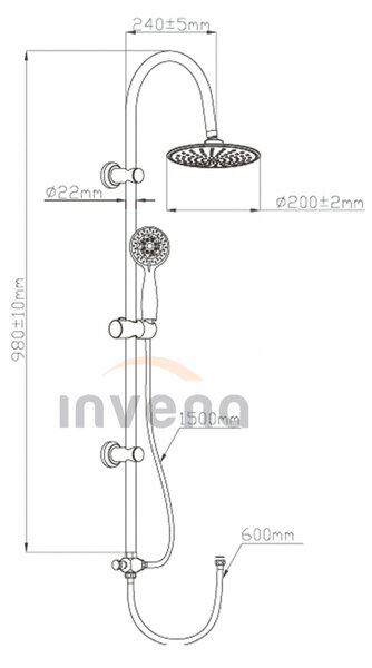 Invena Egina, sprchový stĺp so 4-funkčnou ručnou a hlavovou sprchou, chrómová, INV-AU-13-001-C