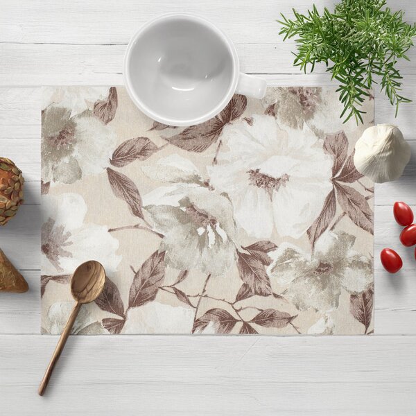 Biante Dekoračné prestieranie na stôl Porto PRT-011 Hnedo-biele kvety na béžovom 35x45 cm