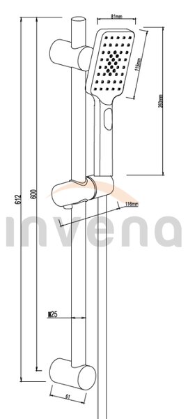 Invena Nyks, sprchový stĺp s 3-funkčnou ručnou sprchovou hlavicou, čierna matná, INV-AU-32-Z04-G