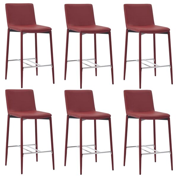 Barové stoličky 6 ks, vínovo červené, umelá koža