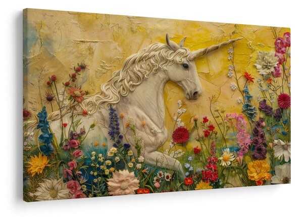 Obraz - Jednorožec s kvetinami (90x60 cm)