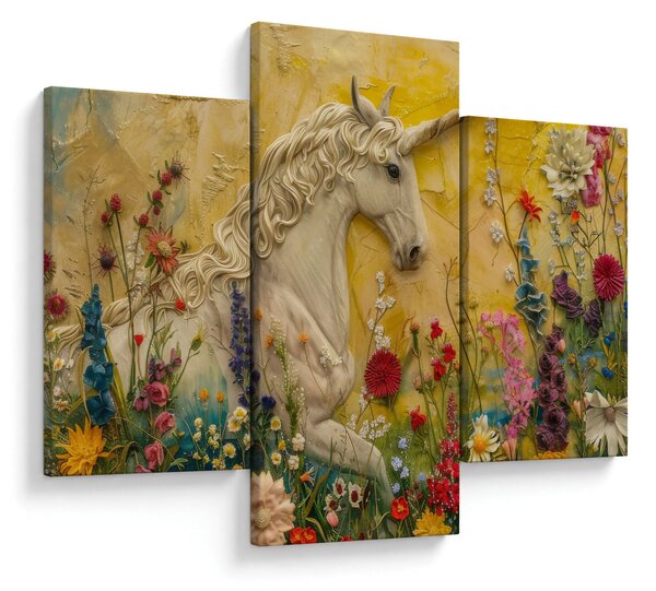 Obraz - Jednorožec s kvetinami (90x60 cm)