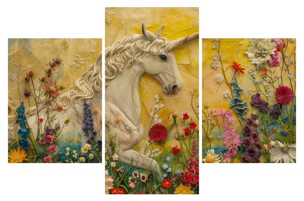 Obraz - Jednorožec s kvetinami (90x60 cm)