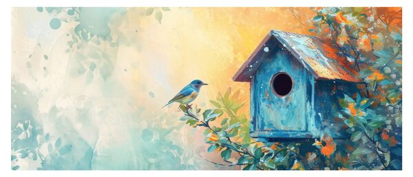 Obraz - Vtáčia búdka, akvarel (120x50 cm)