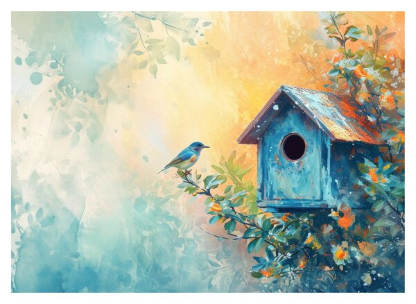 Obraz - Vtáčia búdka, akvarel (70x50 cm)