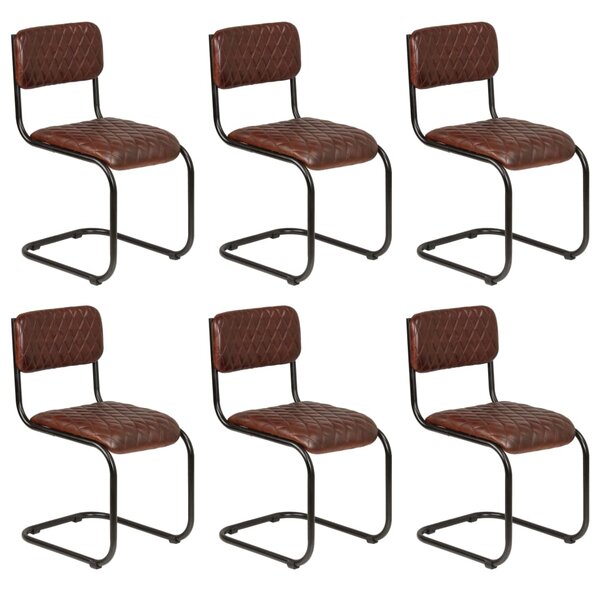 Jedálenské stoličky 6 ks, hnedé, pravá koža