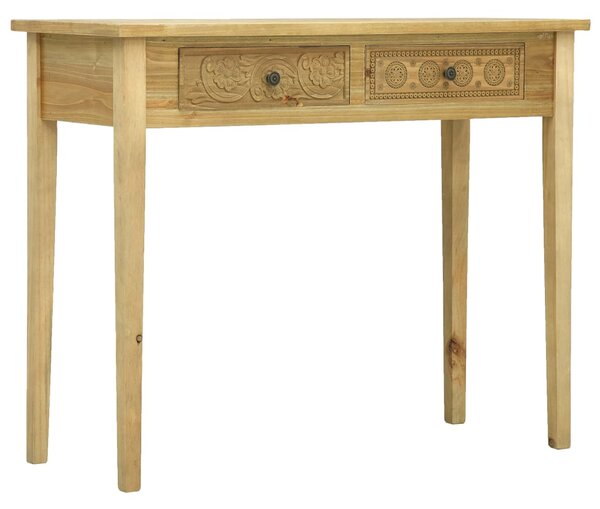 Konzolový stolík s 2 zásuvkami hnedý 96x40x78 cm drevený vyrezávaný