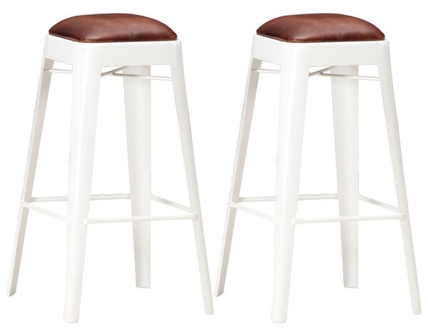 Barové stoličky 2 ks, biele, pravá koža