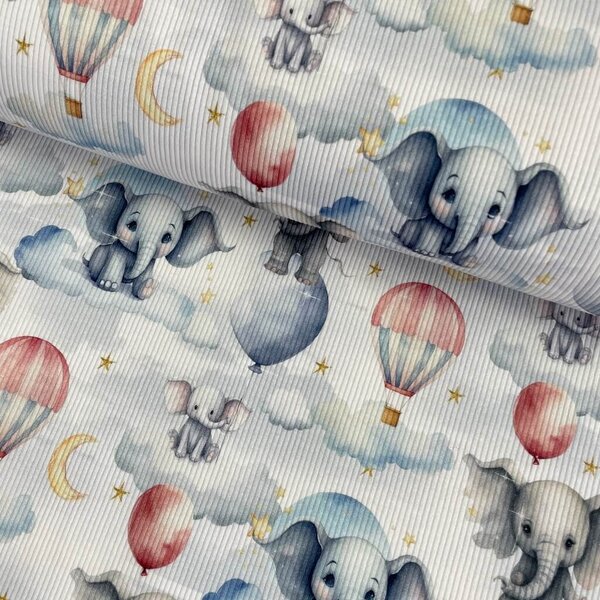 Metráž Úplet Rib 2x1 Digital - Mini Elephants