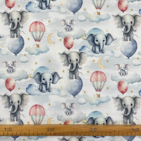 Metráž Úplet Rib 2x1 Digital - Mini Elephants