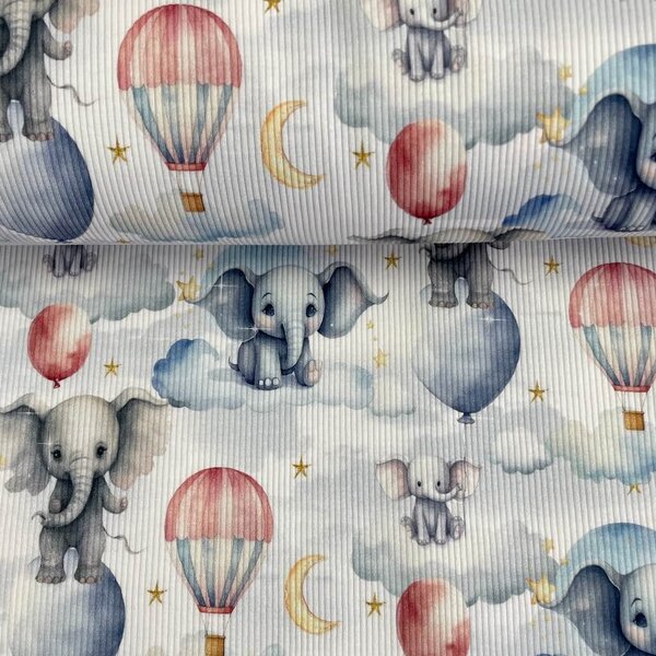 Metráž Úplet Rib 2x1 Digital - Mini Elephants