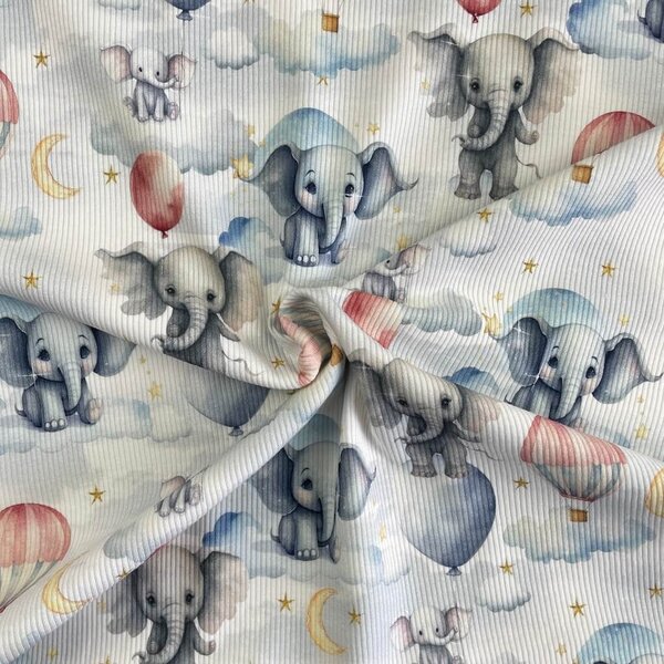Metráž Úplet Rib 2x1 Digital - Mini Elephants