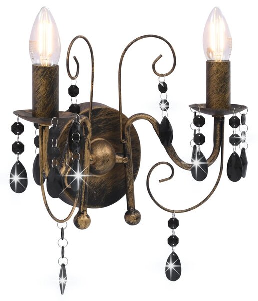 Nástenná lampa s korálkami starožitná čierna 2 x žiarovka E14