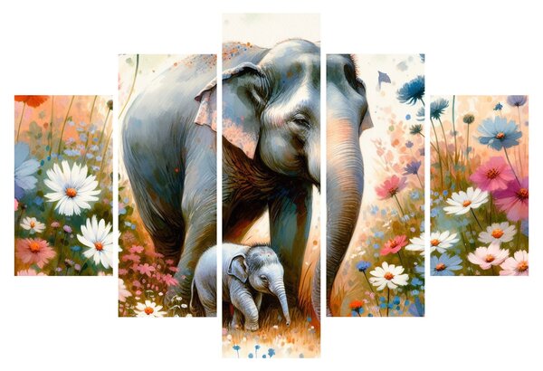 Obraz - Slonia mama, akvarel (150x105 cm)